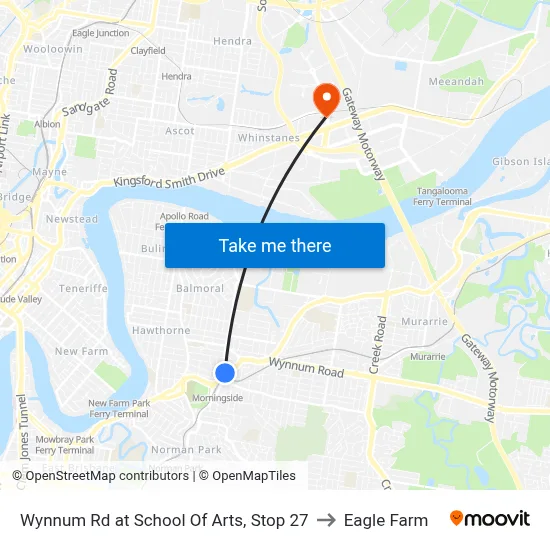 Wynnum Rd at School Of Arts, Stop 27 to Eagle Farm map