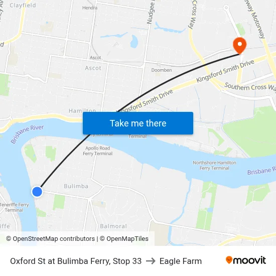 Oxford St at Bulimba Ferry, Stop 33 to Eagle Farm map