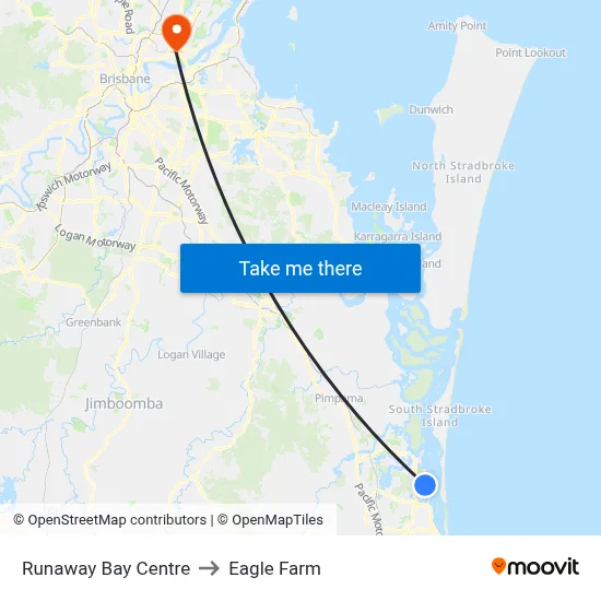 Runaway Bay Centre to Eagle Farm map