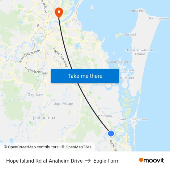 Hope Island Rd at Anaheim Drive to Eagle Farm map