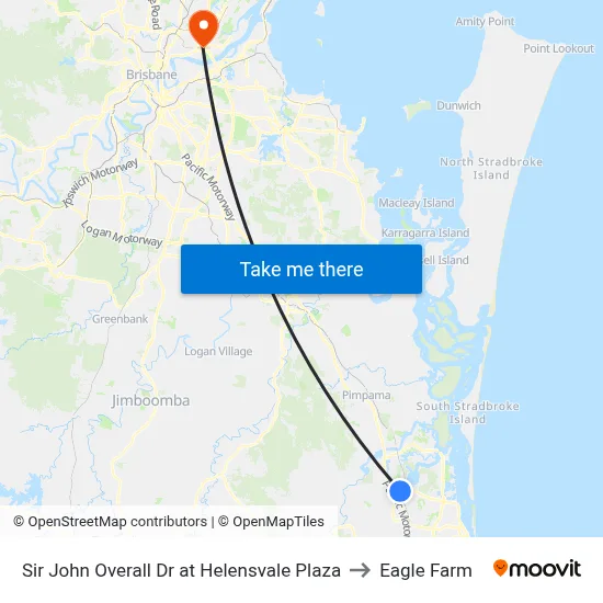 Sir John Overall Dr at Helensvale Plaza to Eagle Farm map