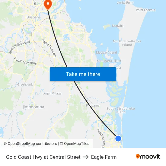 Gold Coast Hwy at Central Street to Eagle Farm map