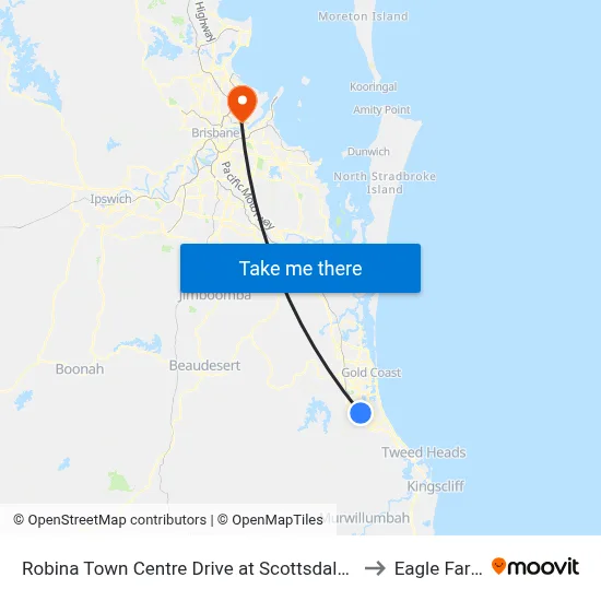 Robina Town Centre Drive at Scottsdale Dr to Eagle Farm map