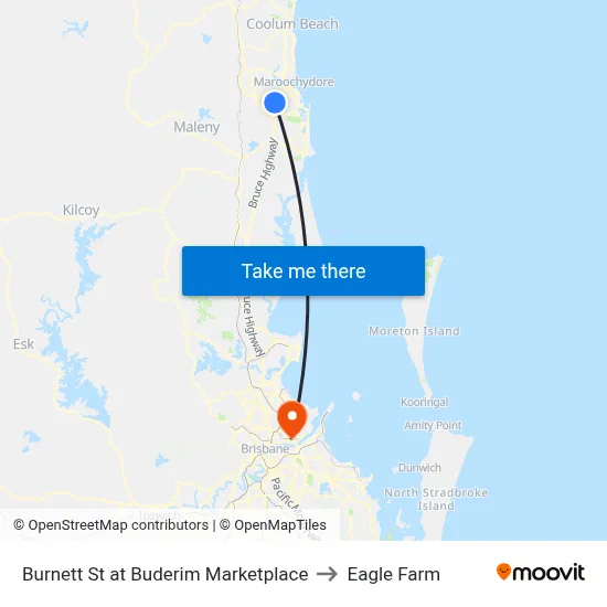Burnett St at Buderim Marketplace to Eagle Farm map