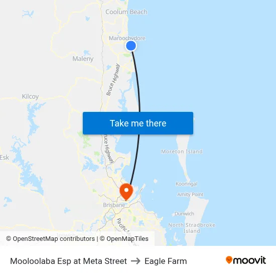 Mooloolaba Esp at Meta Street to Eagle Farm map