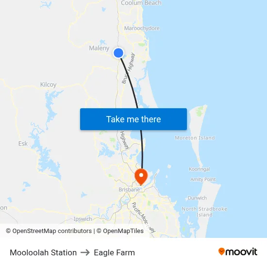Mooloolah Station to Eagle Farm map