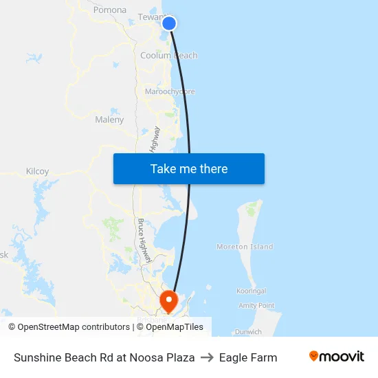 Sunshine Beach Rd at Noosa Plaza to Eagle Farm map