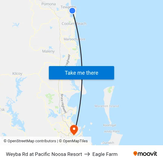 Weyba Rd at Pacific Noosa Resort to Eagle Farm map