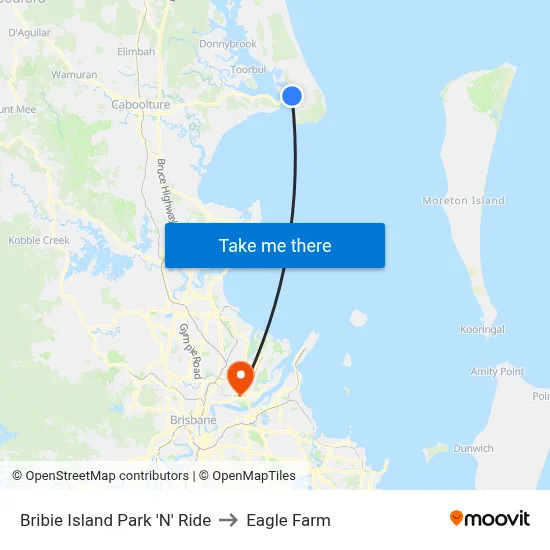 Bribie Island Park 'N' Ride to Eagle Farm map