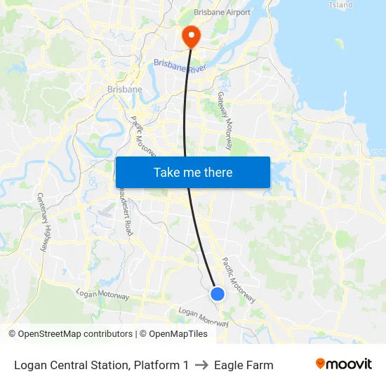Logan Central Station, Platform 1 to Eagle Farm map