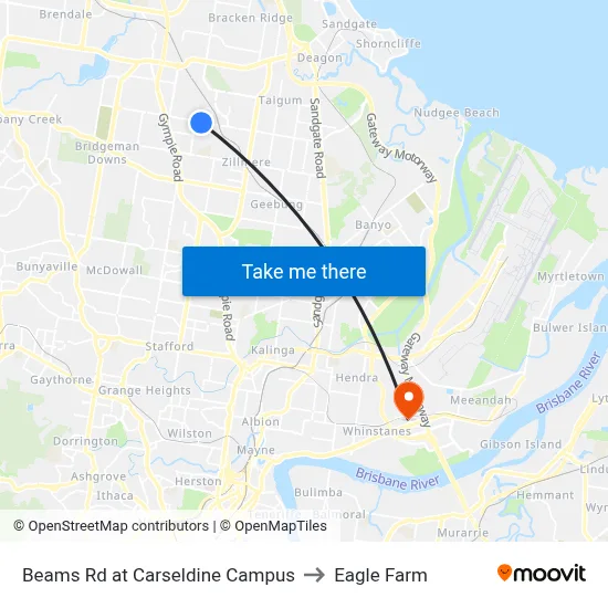 Beams Rd at Carseldine Campus to Eagle Farm map