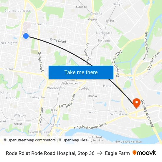 Rode Rd at Rode Road Hospital, Stop 36 to Eagle Farm map
