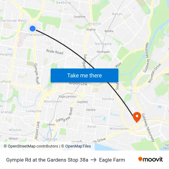 Gympie Rd at the Gardens Stop 38a to Eagle Farm map