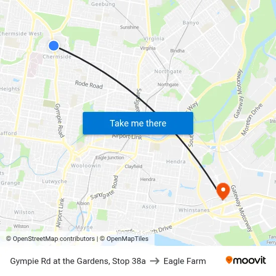 Gympie Rd at the Gardens, Stop 38a to Eagle Farm map