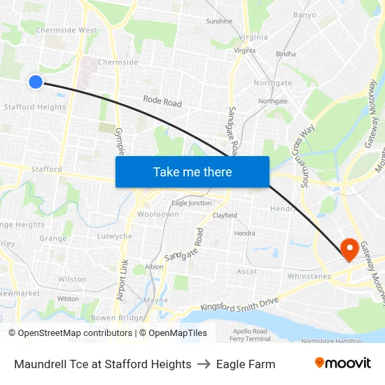 Maundrell Tce at Stafford Heights to Eagle Farm map