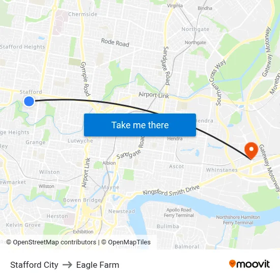 Stafford City to Eagle Farm map