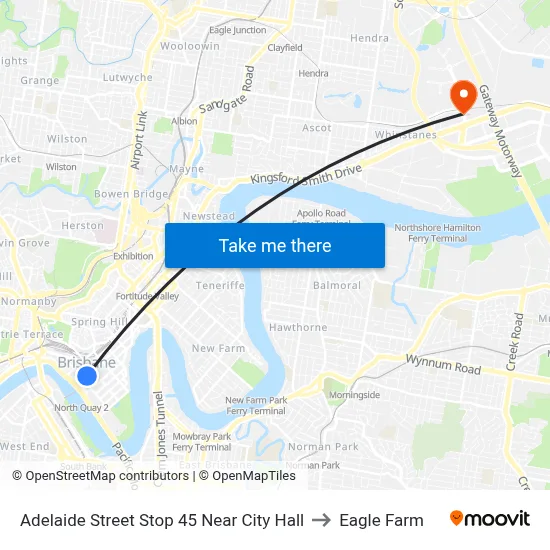 Adelaide Street Stop 45 Near City Hall to Eagle Farm map
