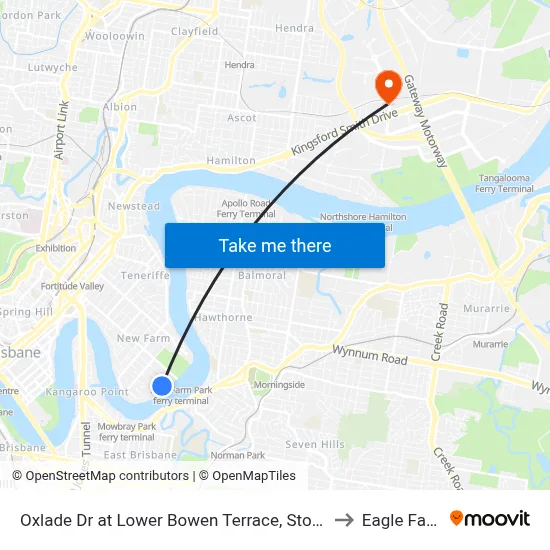 Oxlade Dr at Lower Bowen Terrace, Stop 19 to Eagle Farm map