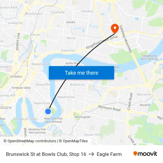 Brunswick St at Bowls Club, Stop 16 to Eagle Farm map