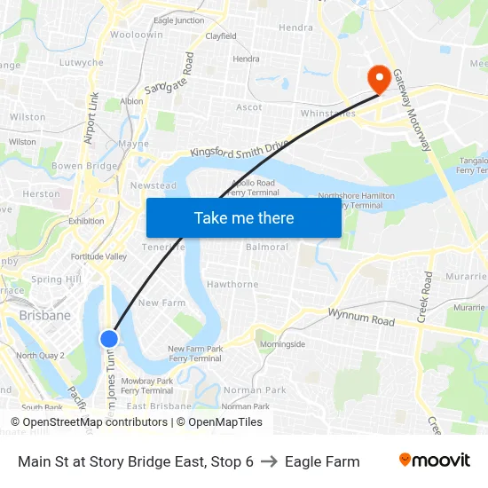 Main St at Story Bridge East, Stop 6 to Eagle Farm map