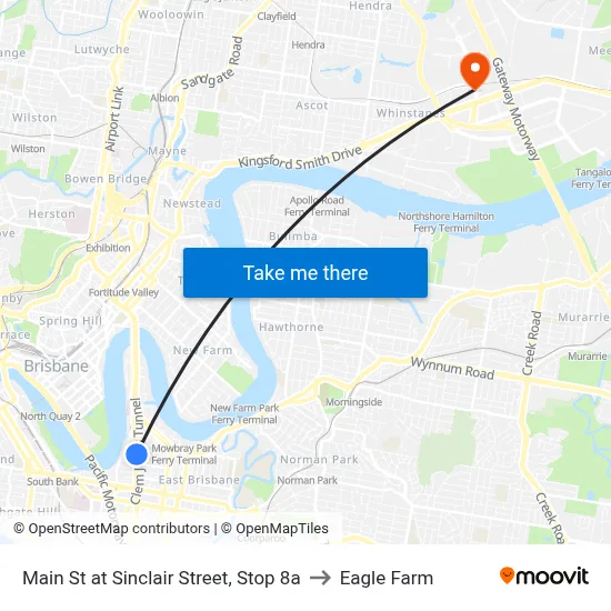 Main St at Sinclair Street, Stop 8a to Eagle Farm map