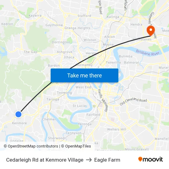 Cedarleigh Rd at Kenmore Village to Eagle Farm map