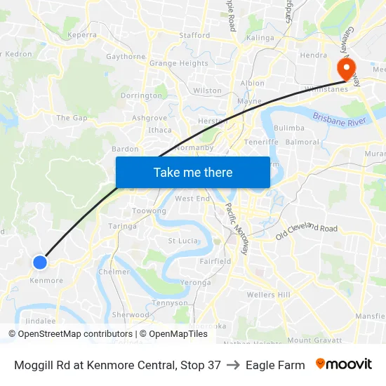 Moggill Rd at Kenmore Central, Stop 37 to Eagle Farm map