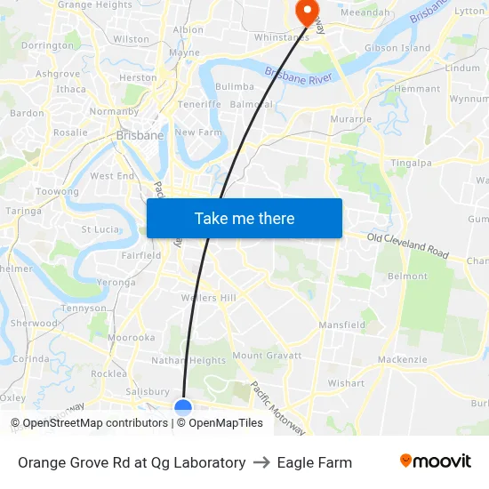 Orange Grove Rd at Qg Laboratory to Eagle Farm map