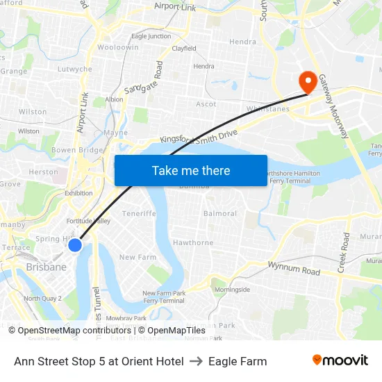 Ann Street Stop 5 at Orient Hotel to Eagle Farm map