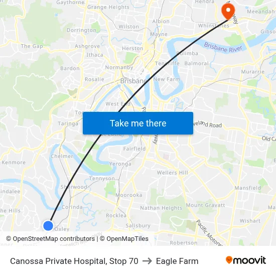 Canossa Private Hospital, Stop 70 to Eagle Farm map