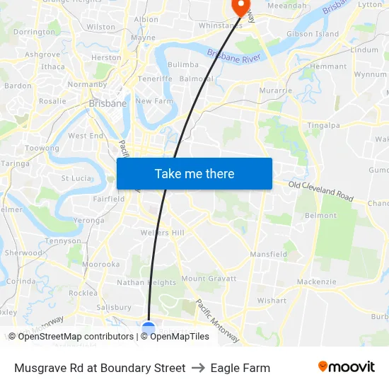 Musgrave Rd at Boundary Street to Eagle Farm map