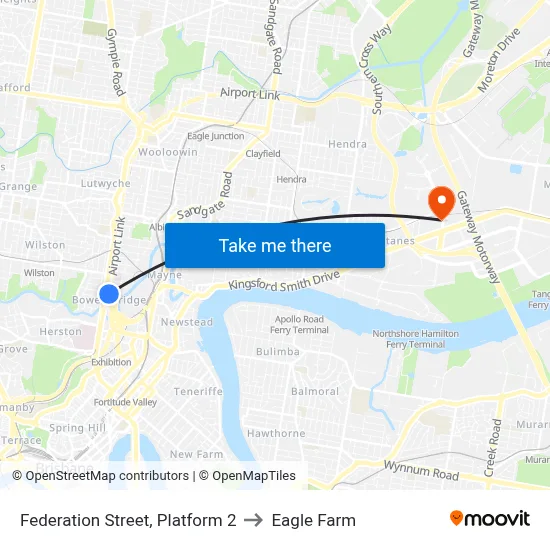 Federation Street, Platform 2 to Eagle Farm map