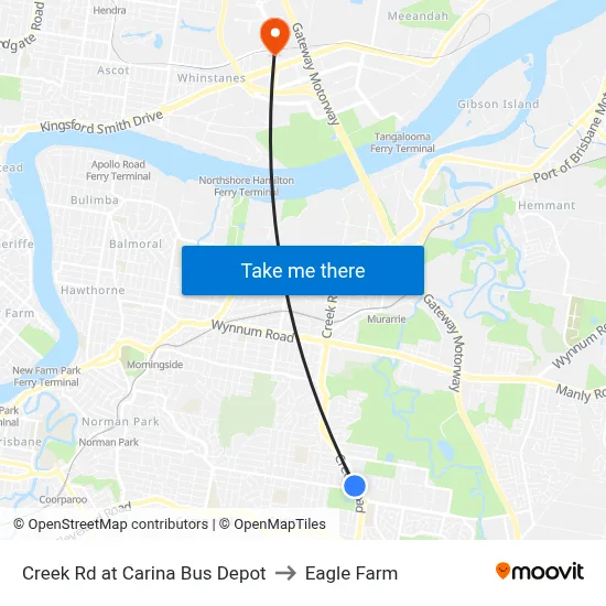 Creek Rd at Carina Bus Depot to Eagle Farm map