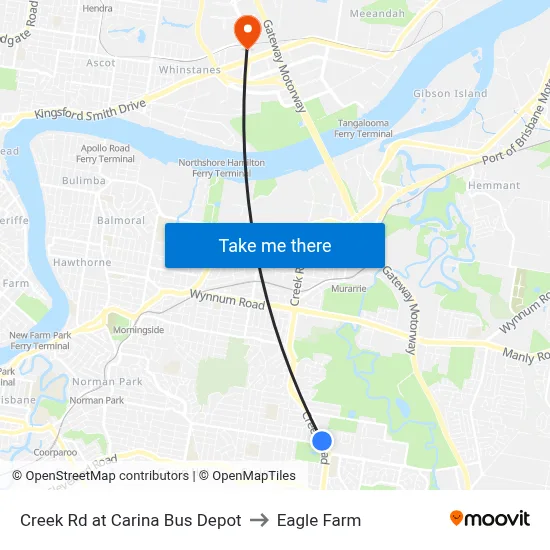Creek Rd at Carina Bus Depot to Eagle Farm map