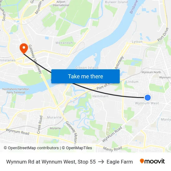 Wynnum Rd at Wynnum West, Stop 55 to Eagle Farm map