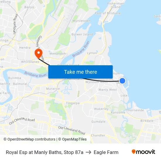 Royal Esp at Manly Baths, Stop 87a to Eagle Farm map