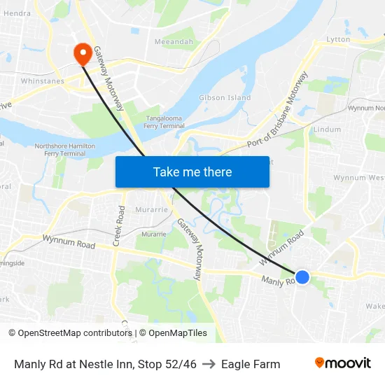 Manly Rd at Nestle Inn, Stop 52/46 to Eagle Farm map