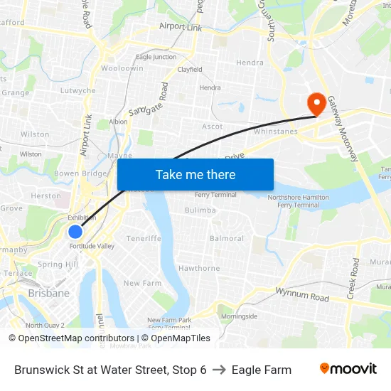 Brunswick St at Water Street, Stop 6 to Eagle Farm map