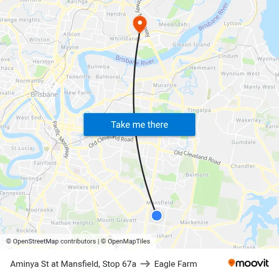 Aminya St at Mansfield, Stop 67a to Eagle Farm map