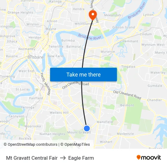 Mt Gravatt Central Fair to Eagle Farm map