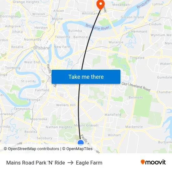 Mains Road Park 'N' Ride to Eagle Farm map