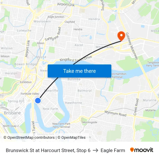Brunswick St at Harcourt Street, Stop 6 to Eagle Farm map