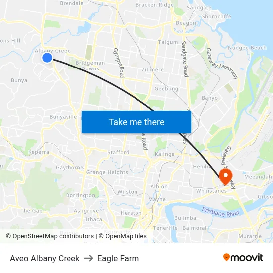 Aveo Albany Creek to Eagle Farm map