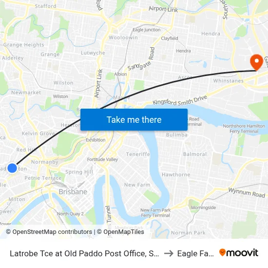 Latrobe Tce at Old Paddo Post Office, Stop 8 to Eagle Farm map