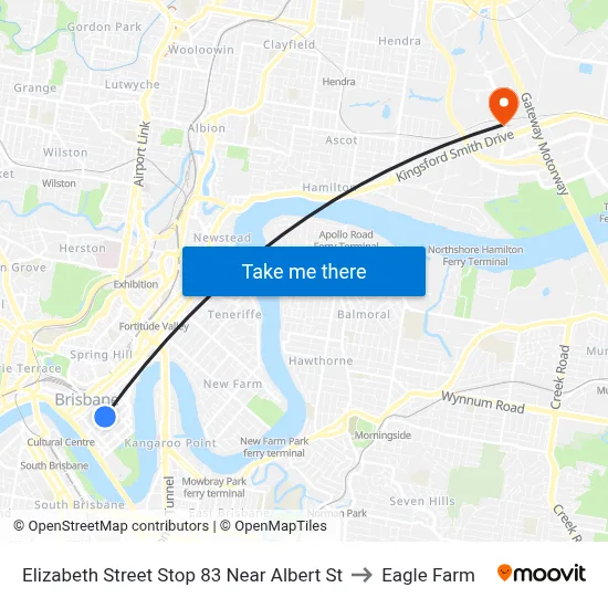 Elizabeth Street Stop 83 Near Albert St to Eagle Farm map