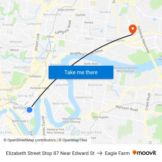 Elizabeth Street Stop 87 Near Edward St to Eagle Farm map