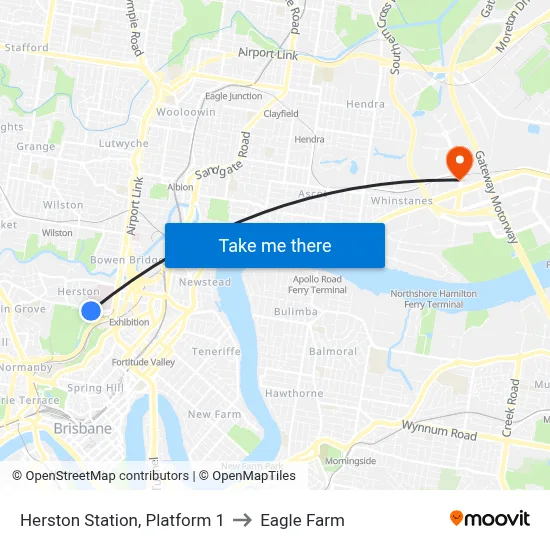Herston Station, Platform 1 to Eagle Farm map