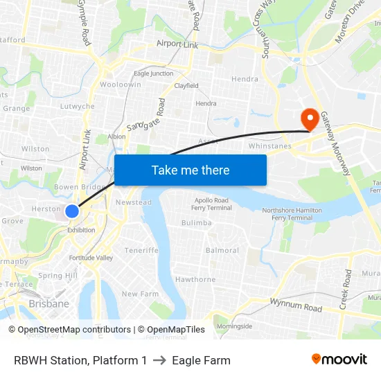 RBWH Station, Platform 1 to Eagle Farm map