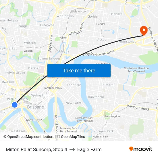 Milton Rd at Suncorp, Stop 4 to Eagle Farm map
