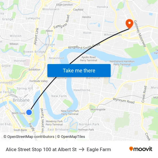 Alice Street Stop 100 at Albert St to Eagle Farm map